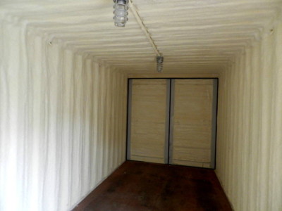 Ready for client inspection Completed interior of shipping container after 2" closed cell application